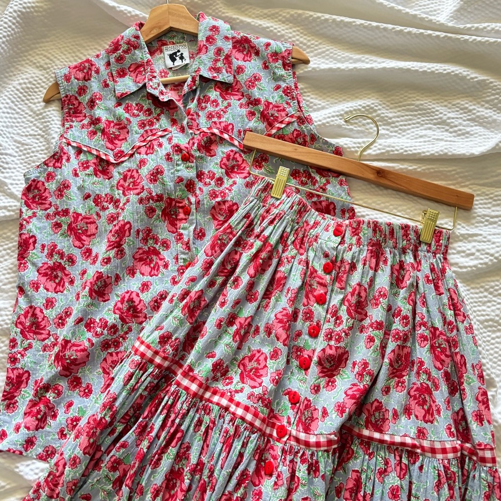 Vintage Floral Print Midi Skirt Set